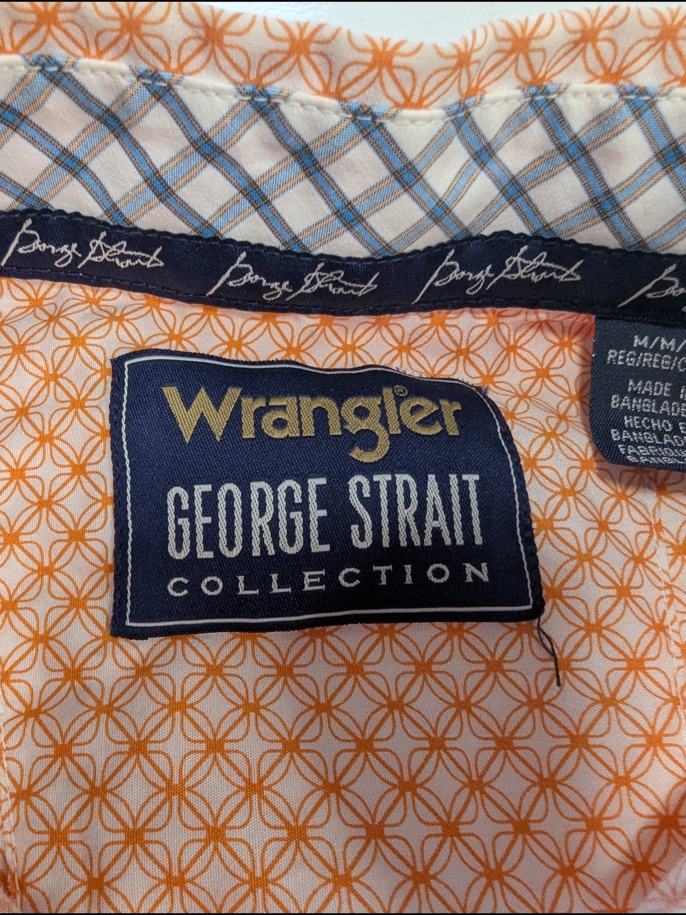Wrangler George Strait Collection Shirt  Button Up Western Orange/White Men's M - Picture 6 of 11